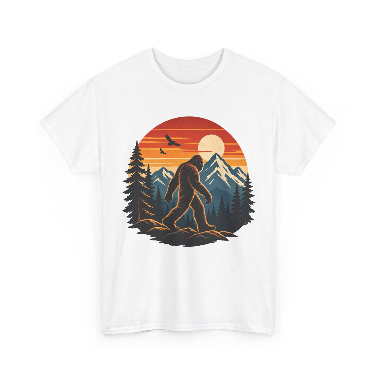 Bigfoot Mountain Sunset T-Shirt | Sasquatch Camping Retro Nature Tee