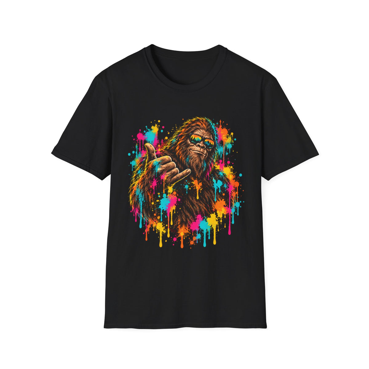 Colorful Bigfoot Paint Splatter  T-Shirt
