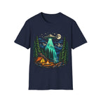 Camping UFO Abduction T-Shirt — Night Forest Tent & Alien Spaceship Graphic