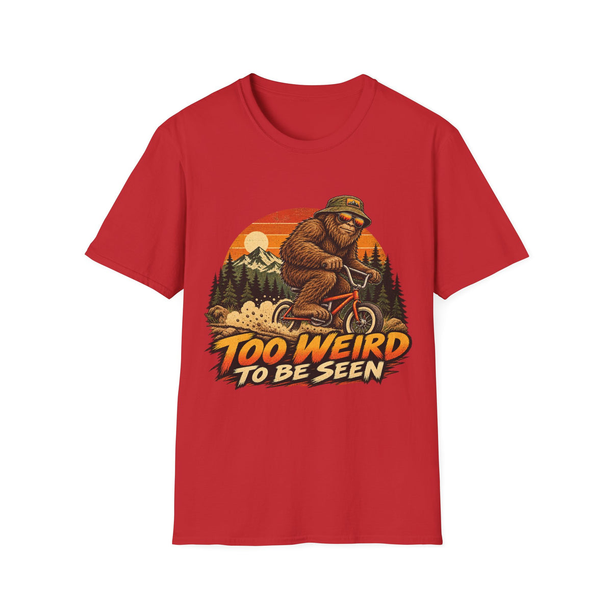 Too Weird to Be Seen Bigfoot Mountain Biking T-Shirt