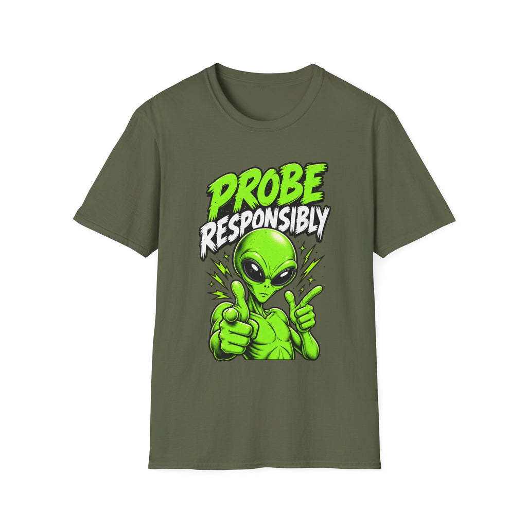 Alien Graphic T-Shirt — "Probe Responsibly" Funny UFO Shirt