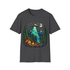 Camping UFO Abduction T-Shirt — Night Forest Tent & Alien Spaceship Graphic