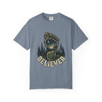 Believer Bigfoot Footprint T-Shirt — Sasquatch Forest Adventure Tee