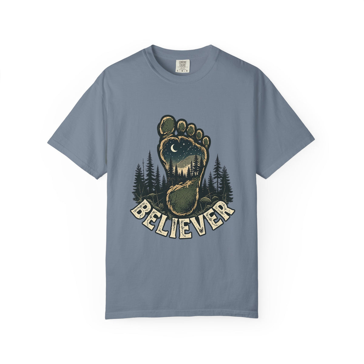 Believer Bigfoot Footprint T-Shirt — Sasquatch Forest Adventure Tee