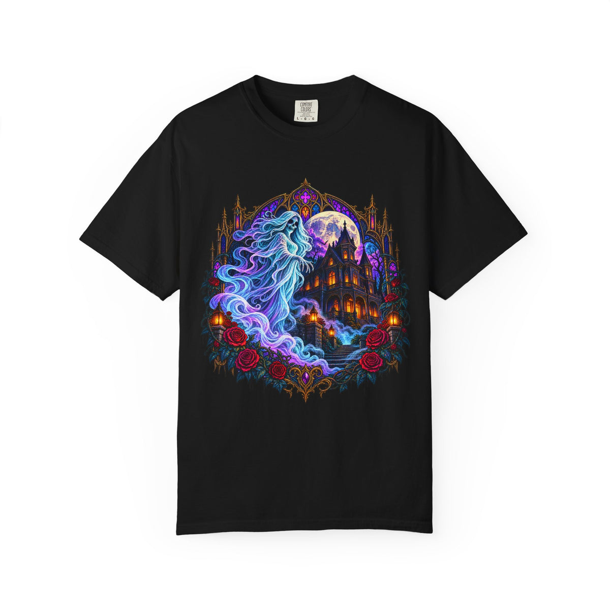 Ghostly Moonlit Castle T-Shirt — Haunted Night Spirit Design