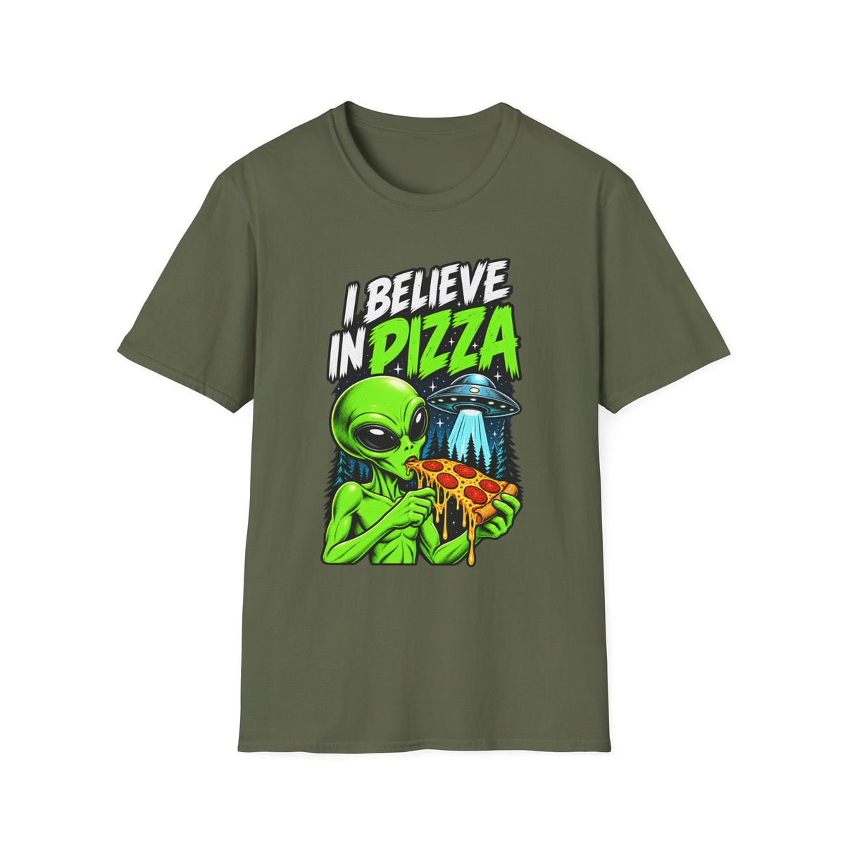 I Believe in Pizza Alien T-Shirt