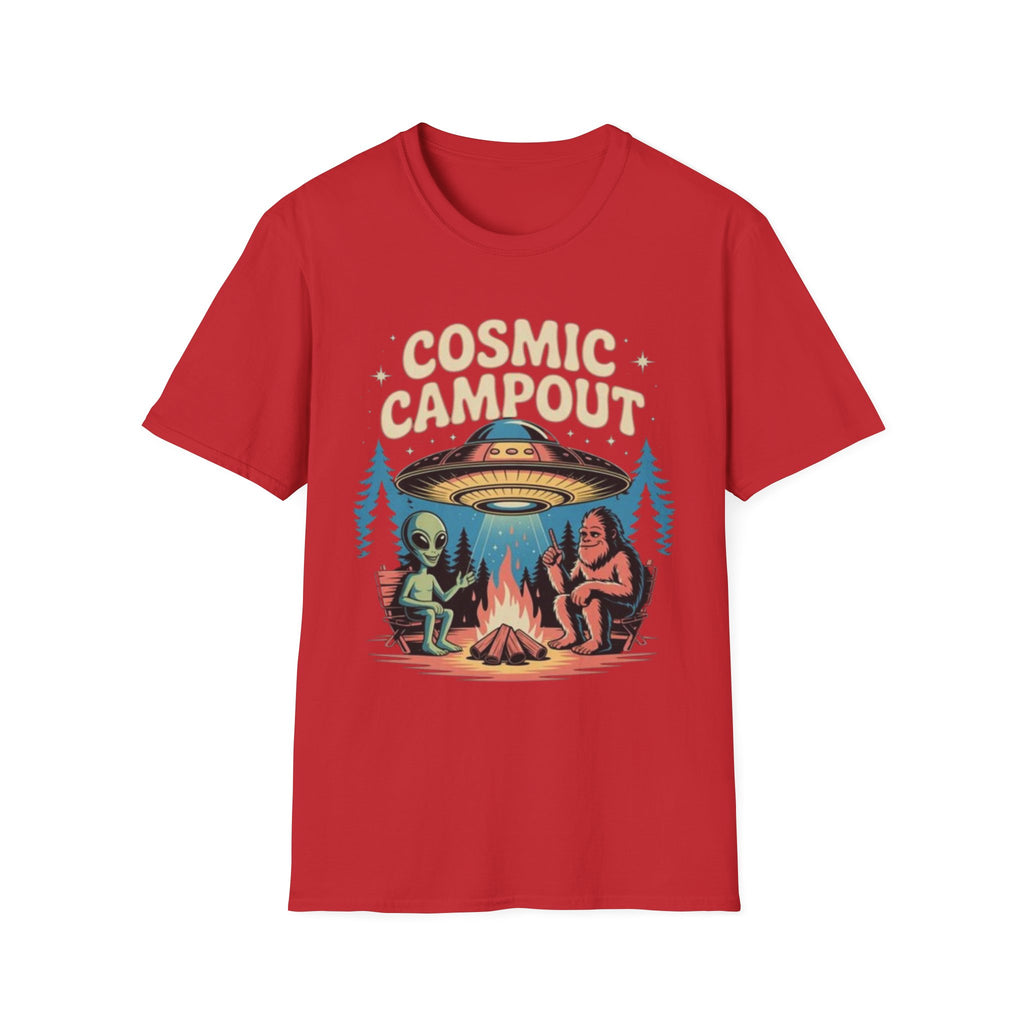 Cosmic Campout T-Shirt — Alien & Sasquatch Campfire Graphic Tee