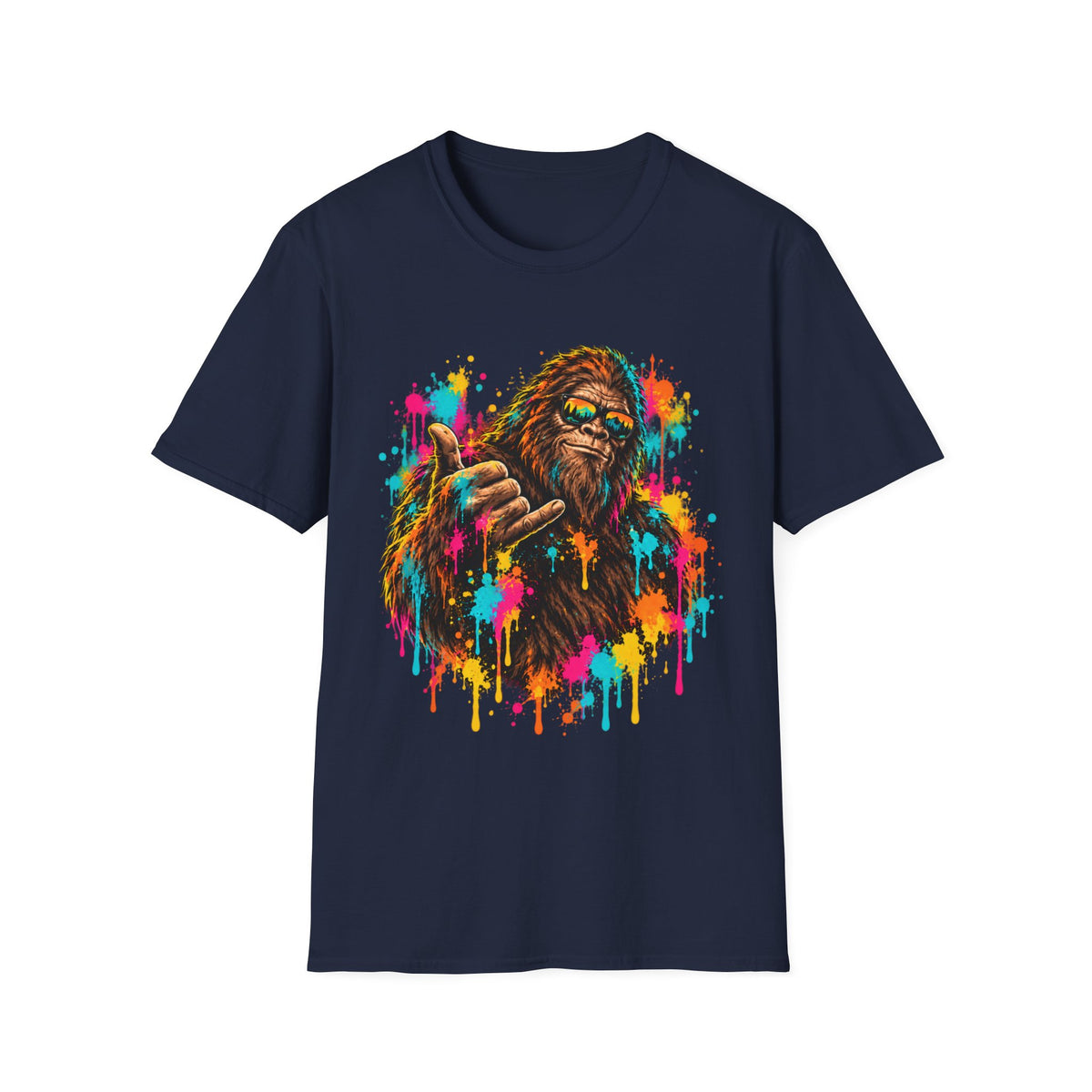 Colorful Bigfoot Paint Splatter  T-Shirt