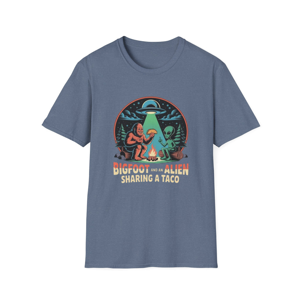 Bigfoot and Alien Sharing a Taco Graphic T-Shirt