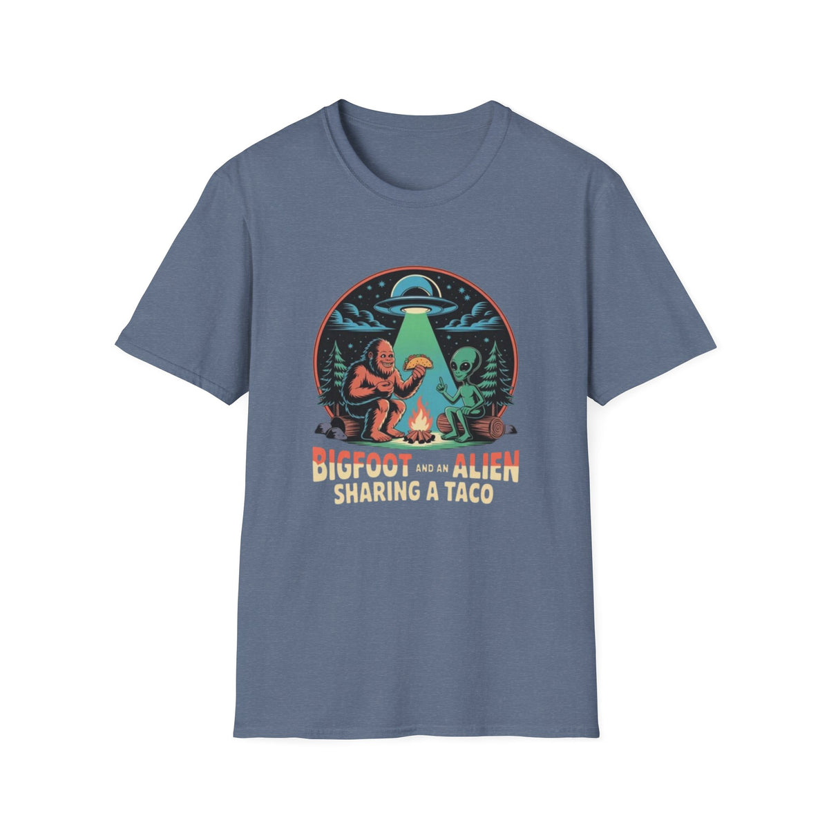 Bigfoot and Alien Sharing a Taco Graphic T-Shirt