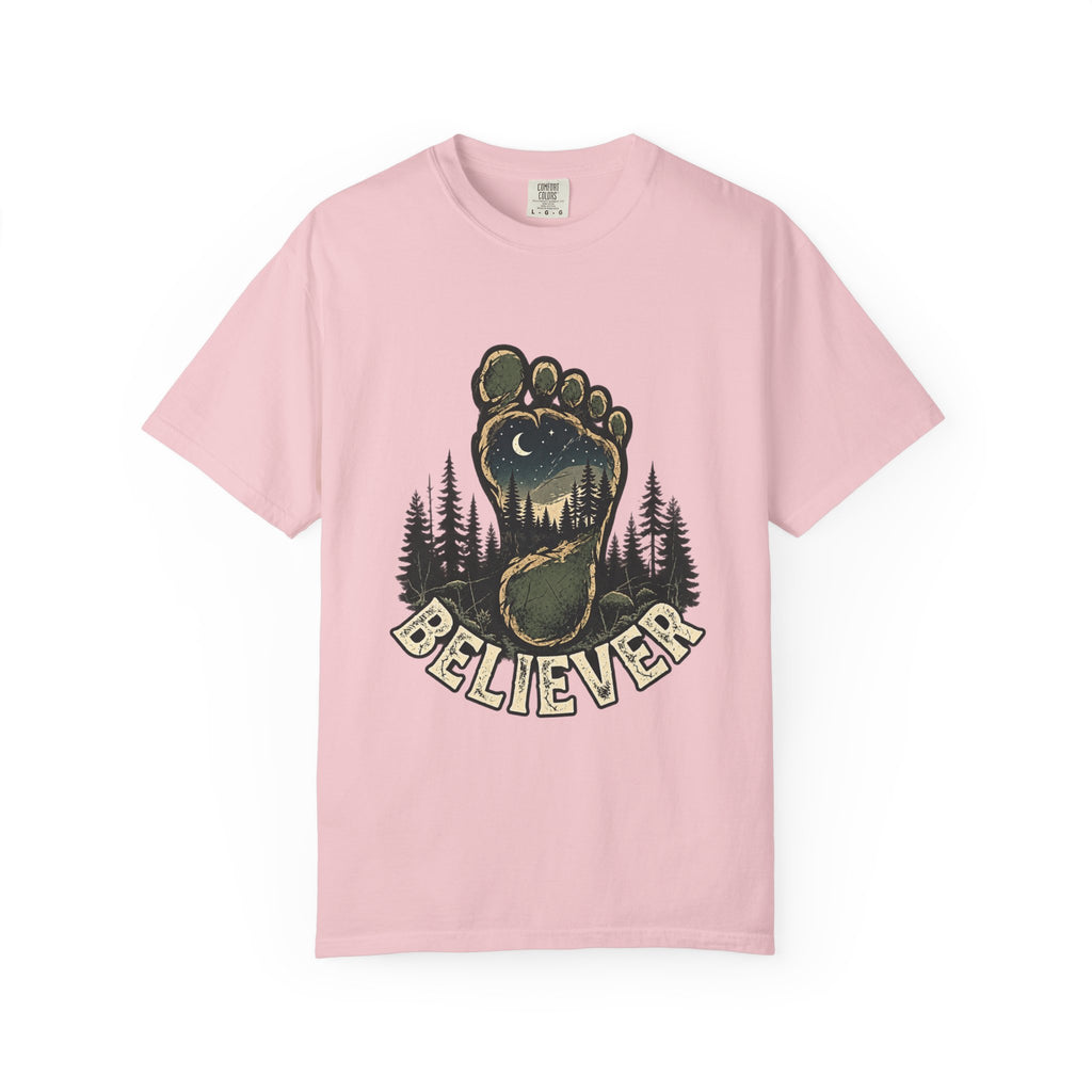 Believer Bigfoot Footprint T-Shirt — Sasquatch Forest Adventure Tee