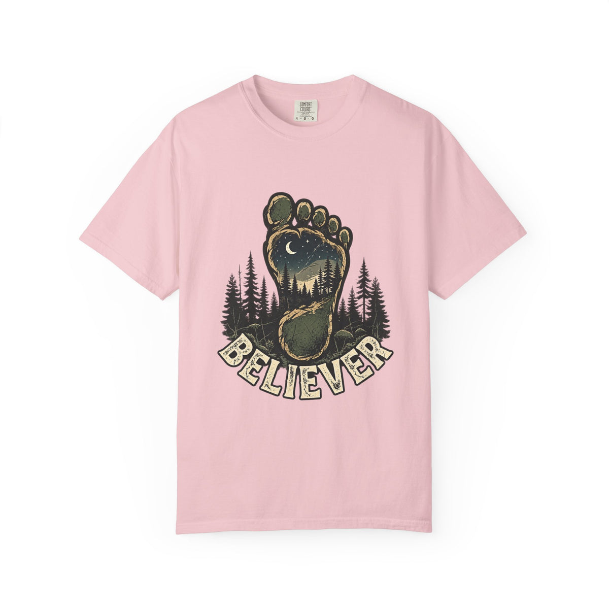 Believer Bigfoot Footprint T-Shirt — Sasquatch Forest Adventure Tee