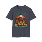 “Saddle Up We’re Leaving Earth” Retro Western Alien Tee