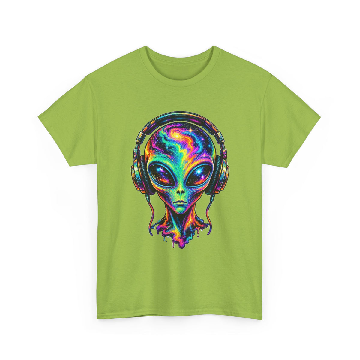 Alien Headphones T-Shirt – Colorful Cosmic UFO Graphic
