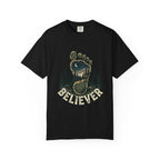 Believer Bigfoot Footprint T-Shirt — Sasquatch Forest Adventure Tee