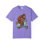 Sasquatch Scooter T-Shirt — Retro Bigfoot Riding Vespa Graphic Tee