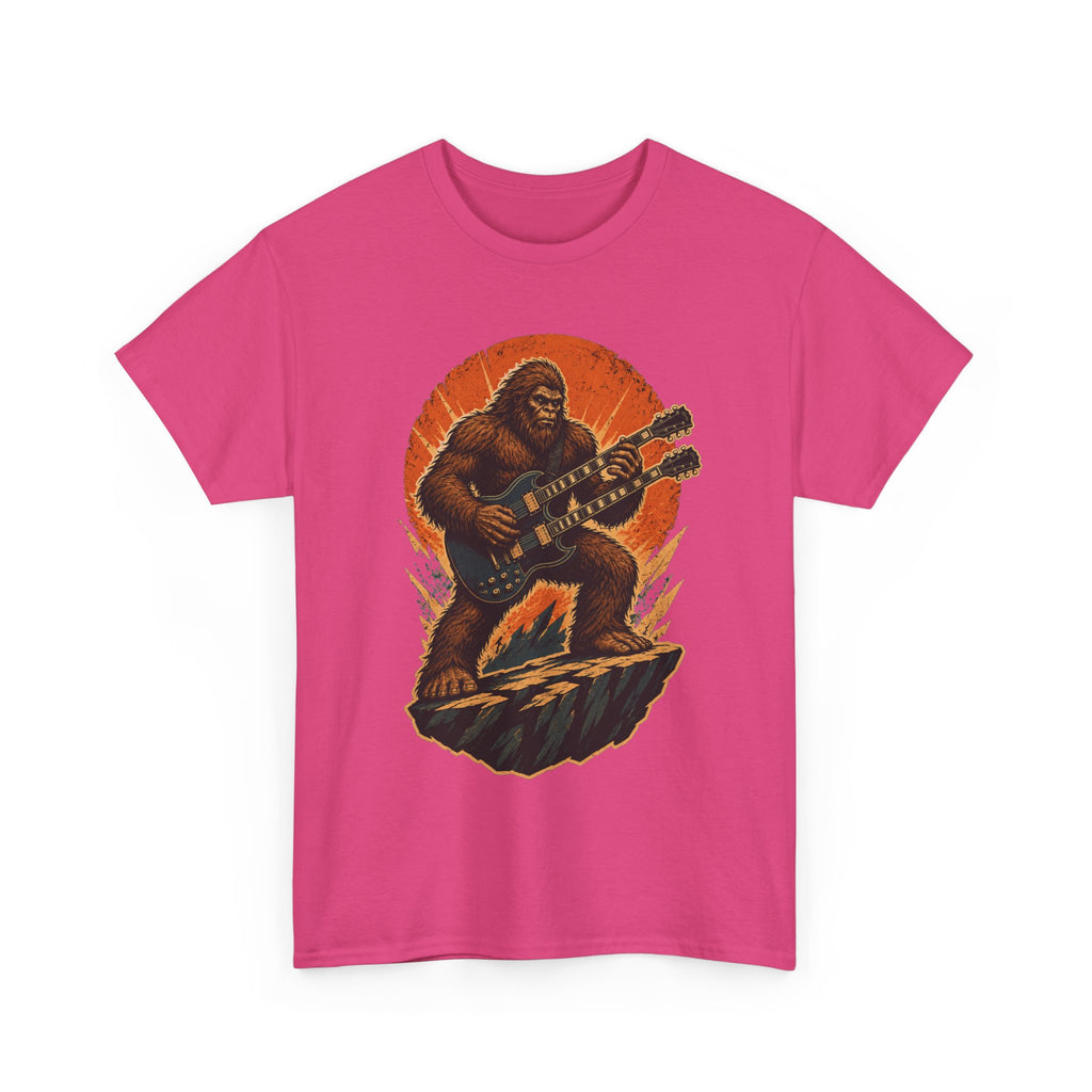 Sasquatch Playing Double-Neck Guitar T-Shirt | Retro Rock Monster Tee