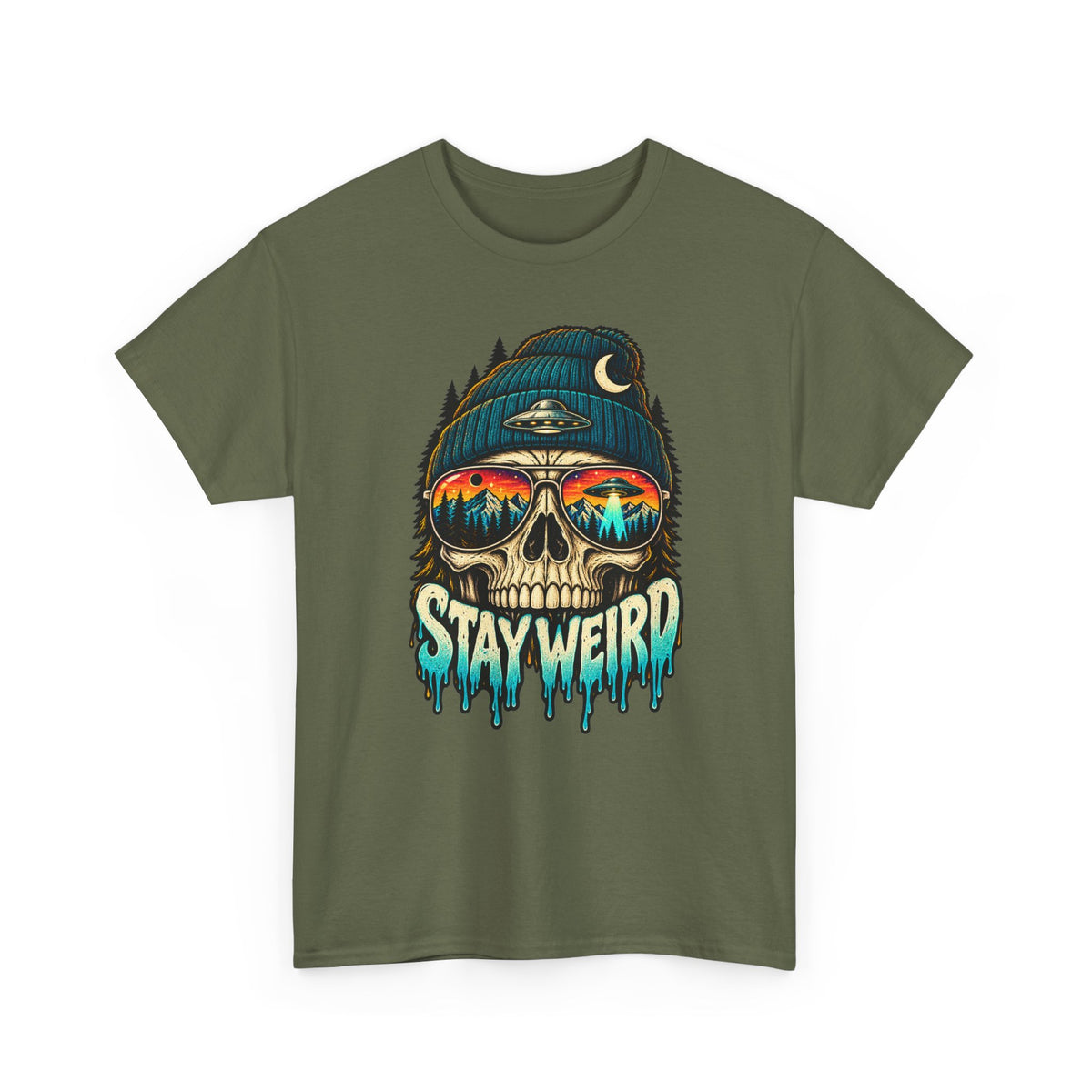 Stay Weird Skull Tee — Retro Sunset Skull Graphic T-Shirt