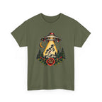 UFO Abduction Tee — Retro Alien Tractor Beam with Deer & Forest Tattoo Art