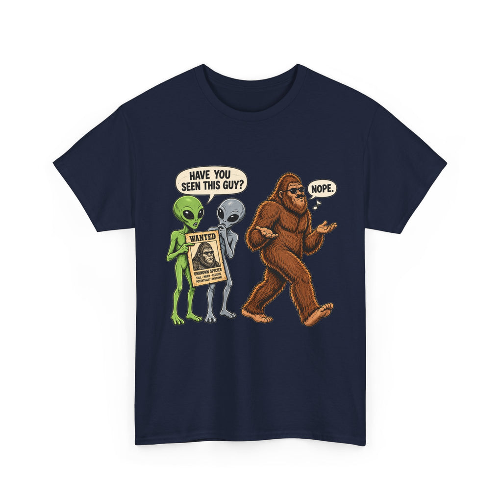 Have You Seen This Guy? Bigfoot and Alien Funny Graphic T-Shirt