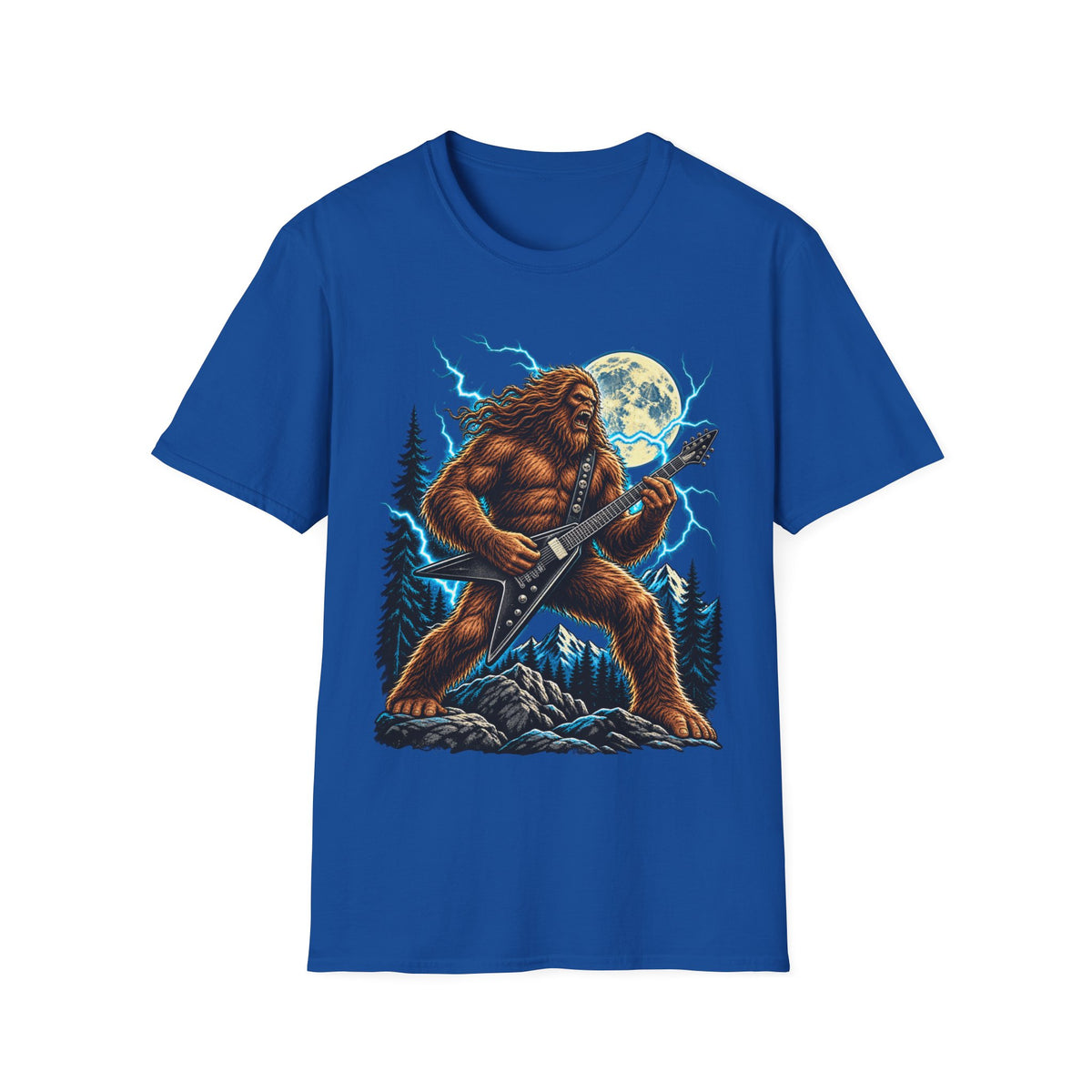 Bigfoot Playing Guitar Mountain Forest T-Shirt