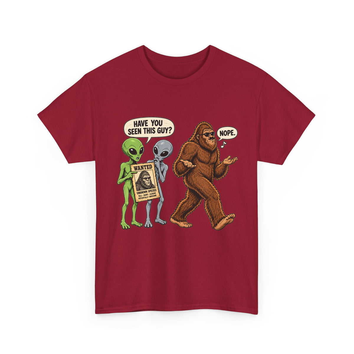 Have You Seen This Guy? Bigfoot and Alien Funny Graphic T-Shirt