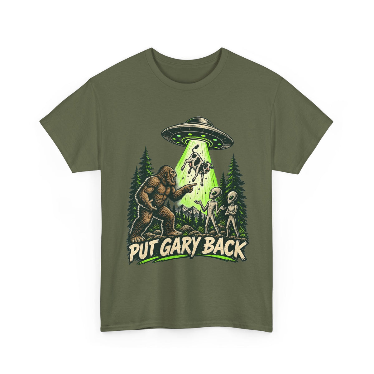 Put Gary Back Bigfoot T-Shirt | UFO Abduction Graphic Tee