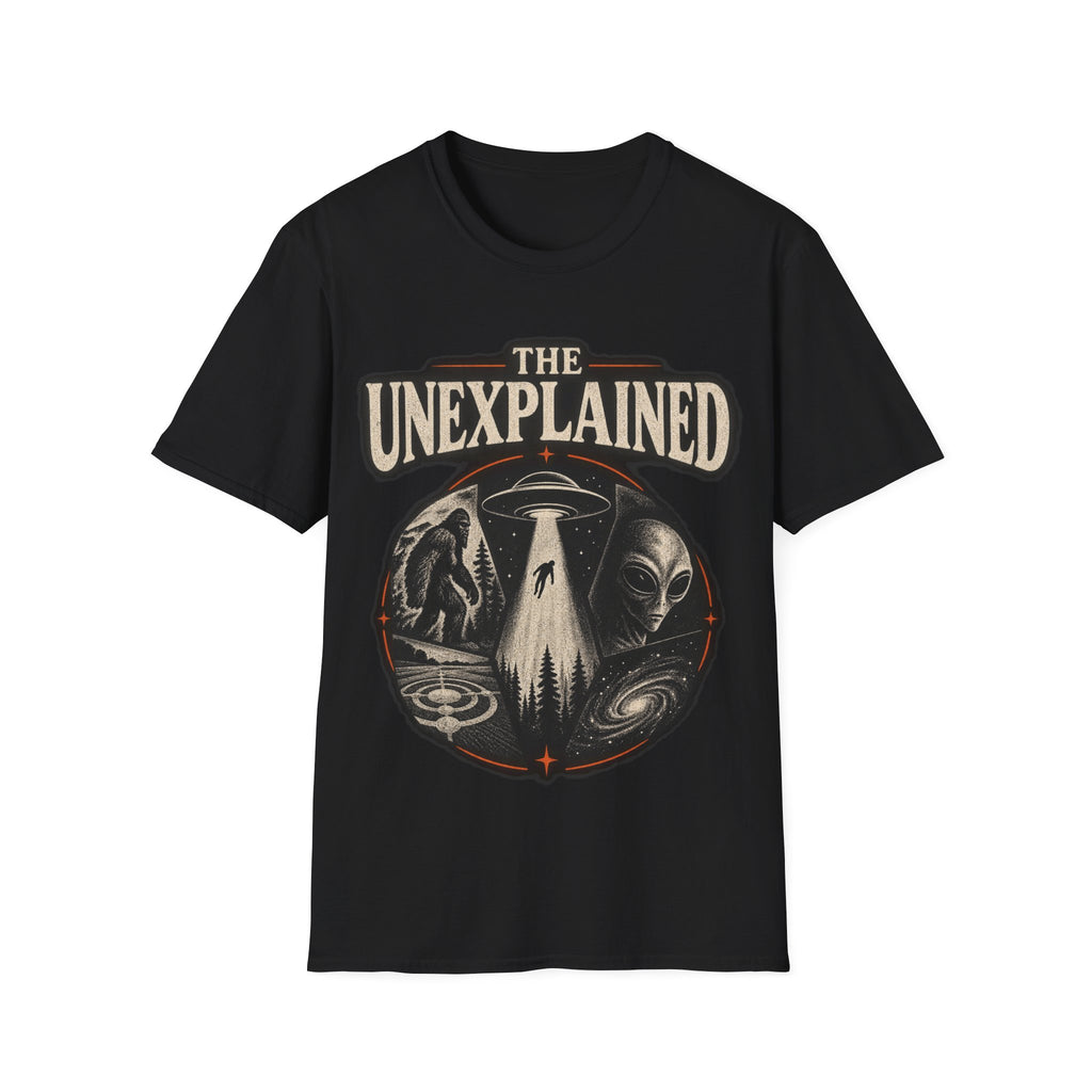 T-Shirt — "The Unexplained" UFO & Cryptid Mystery Graphic