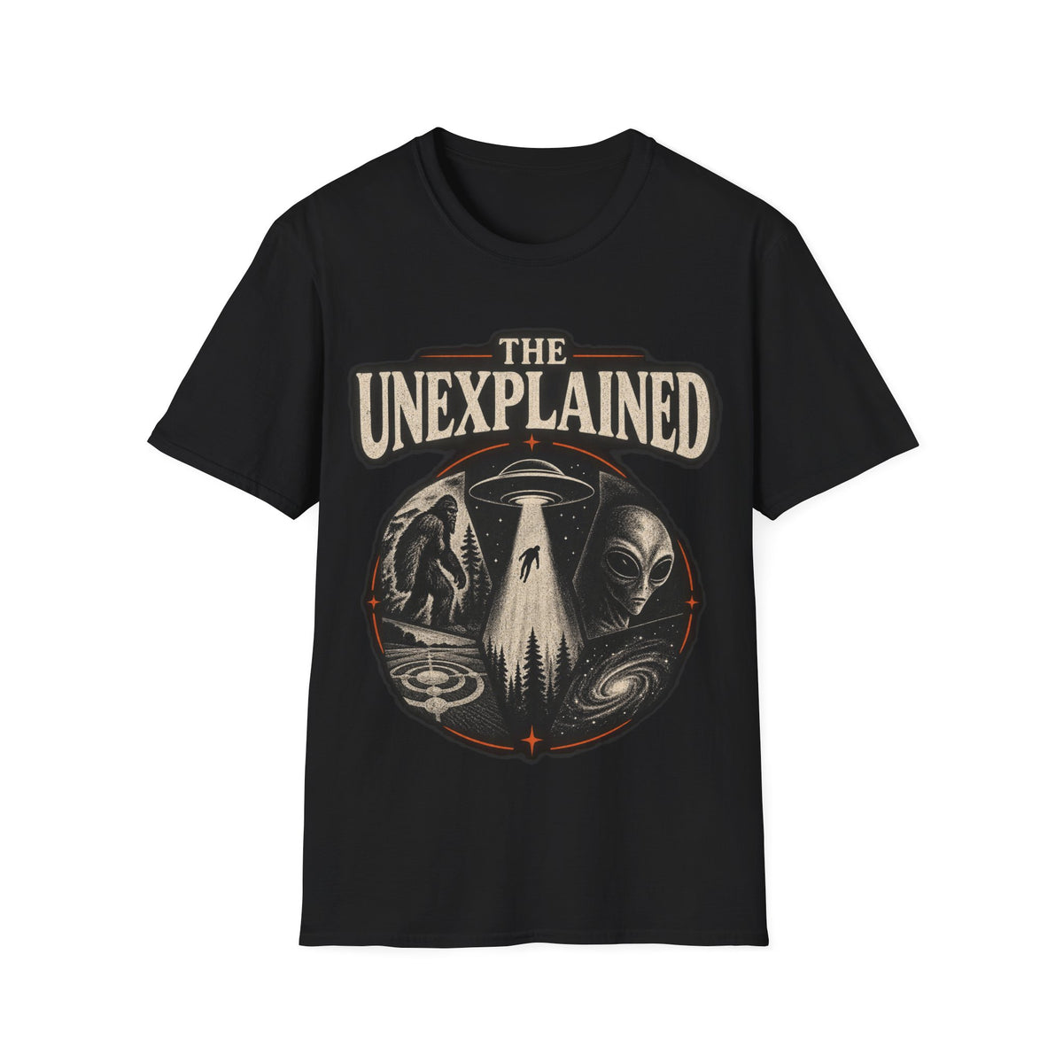 T-Shirt — "The Unexplained" UFO & Cryptid Mystery Graphic