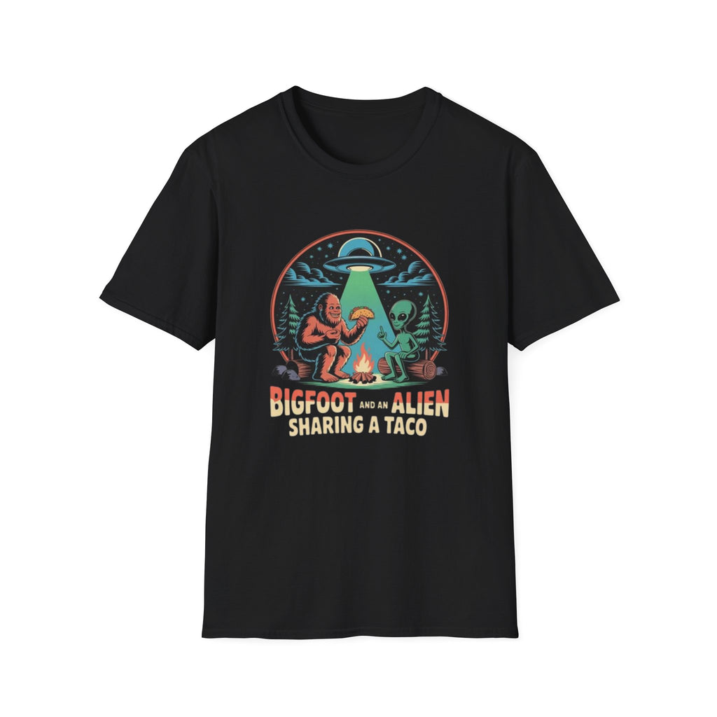 Bigfoot and Alien Sharing a Taco Graphic T-Shirt
