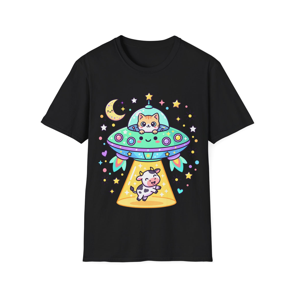 Kawaii Cat UFO Abduction T-Shirt
