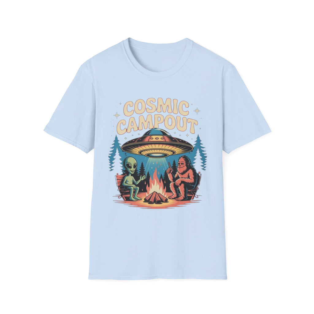 Cosmic Campout T-Shirt — Alien & Sasquatch Campfire Graphic Tee