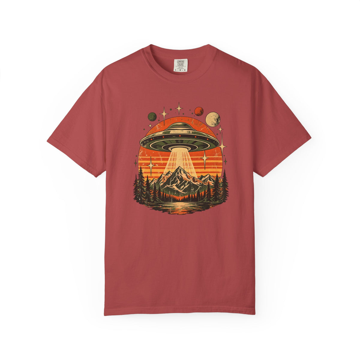 UFO Mountain Sunset Graphic T-Shirt