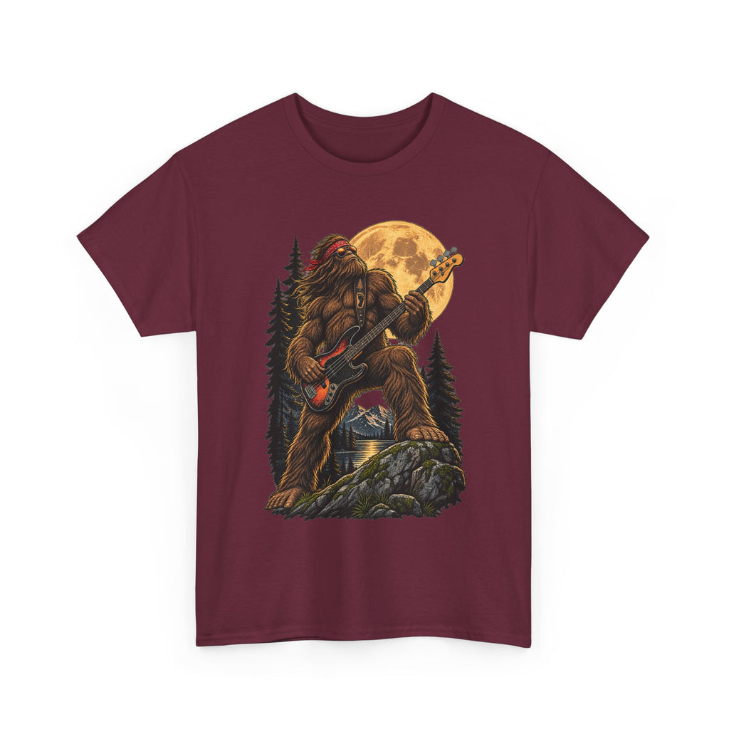 Bigfoot Playing Electric Guitar T-Shirt | Sasquatch Moon Forest Rock Tee