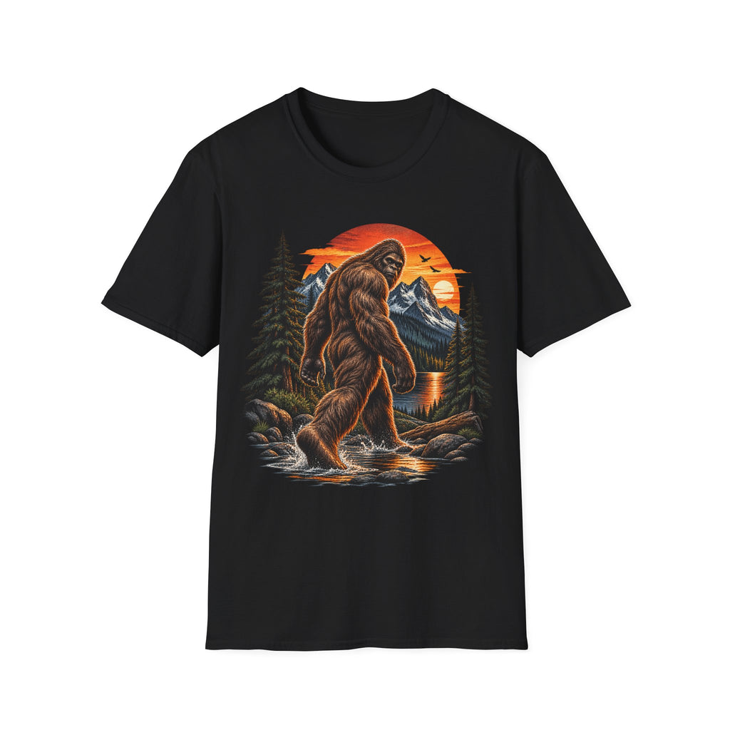 Bigfoot Mountain Sunset T-Shirt — Sasquatch Forest Adventure Tee