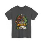 Bigfoot and Alien Illustration Tee | This Never Leaves the Forest, Forest Graphic Shirt