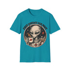Alien Astronaut T‑Shirt - "First Contact Can Wait" Coffee Space Tee