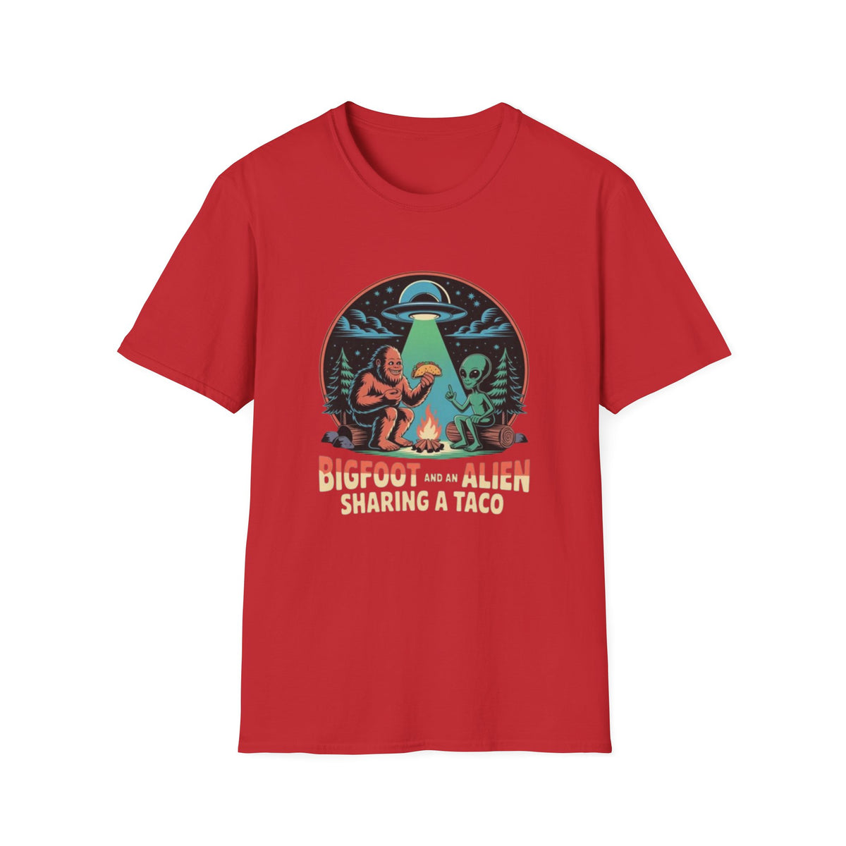 Bigfoot and Alien Sharing a Taco Graphic T-Shirt