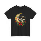 Moon & Forest Tattoo Tee — Vintage Crescent Moon, Night Sky and Flower Graphic T-Shirt