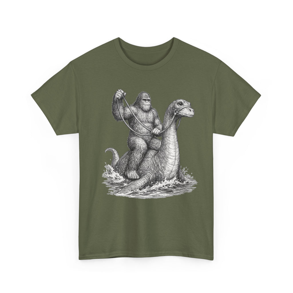 Gorilla Riding Loch Ness Monster T-Shirt | Vintage Monster Illustration
