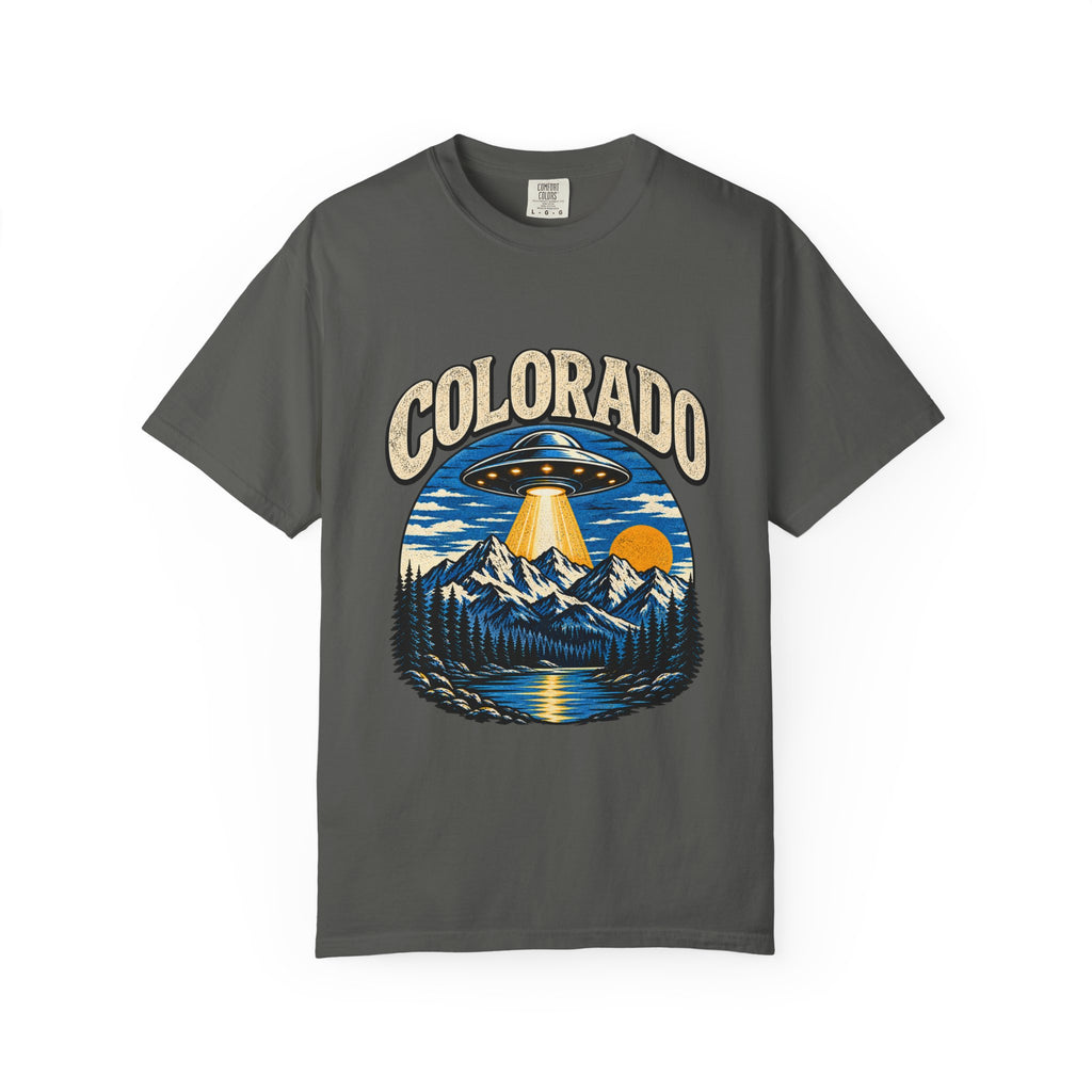 Colorado UFO Mountain T-Shirt — Retro Alien Abduction Scenic Tee