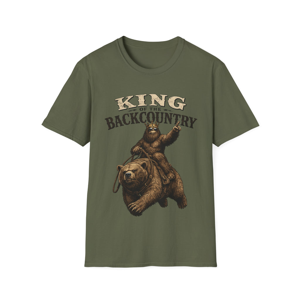 King of the Backcountry T-Shirt | Bear Riding Moose Outdoor Design