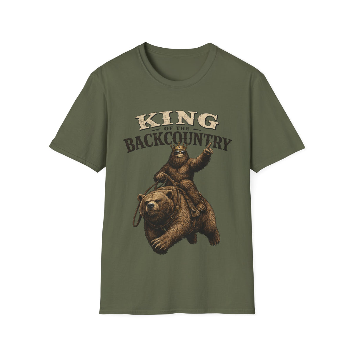 King of the Backcountry T-Shirt | Bear Riding Moose Outdoor Design