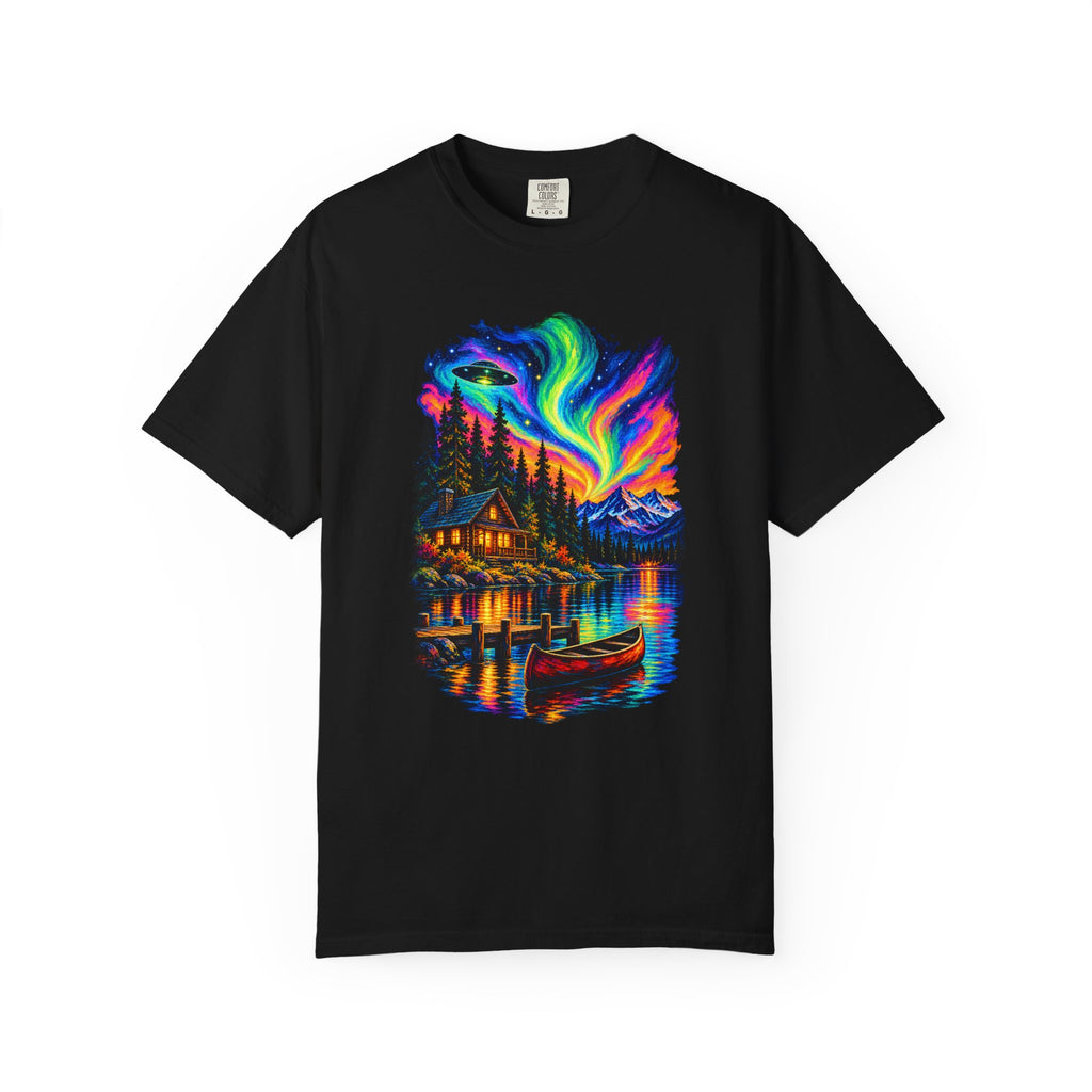 Colorful Northern Lights Cabin Lake T-Shirt