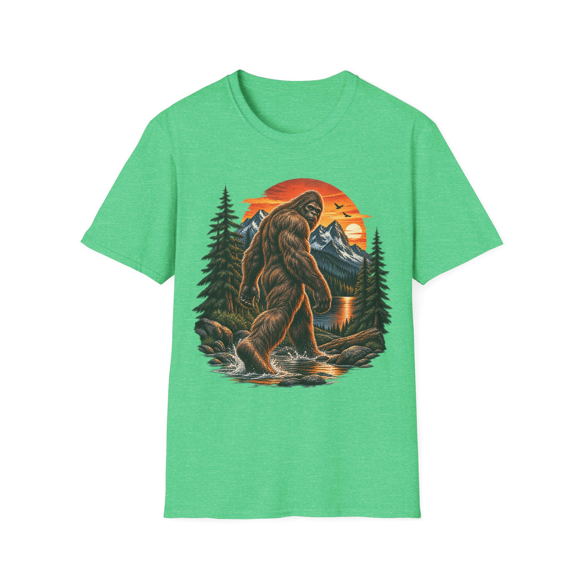 Bigfoot Mountain Sunset T-Shirt — Sasquatch Forest Adventure Tee