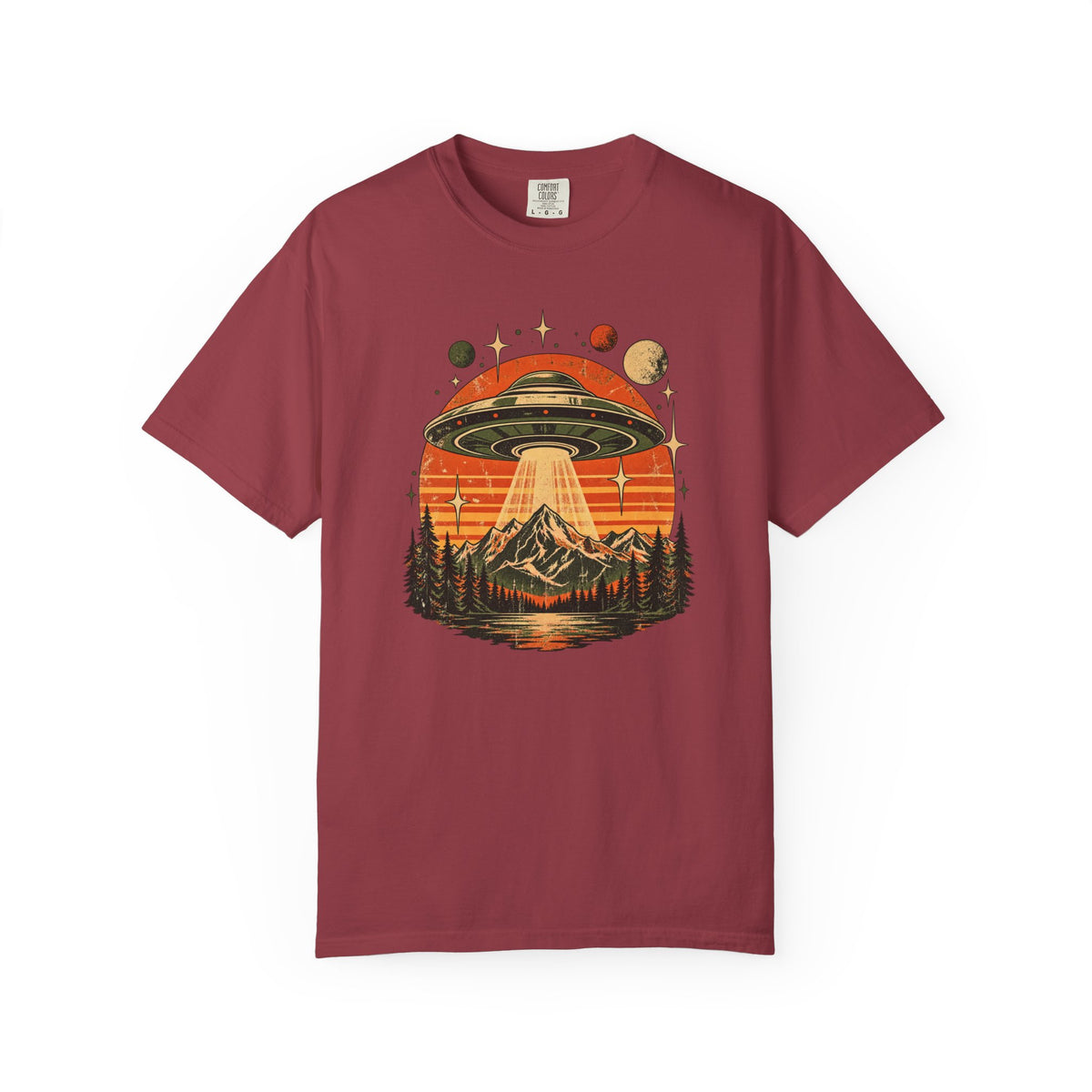 UFO Mountain Sunset Graphic T-Shirt