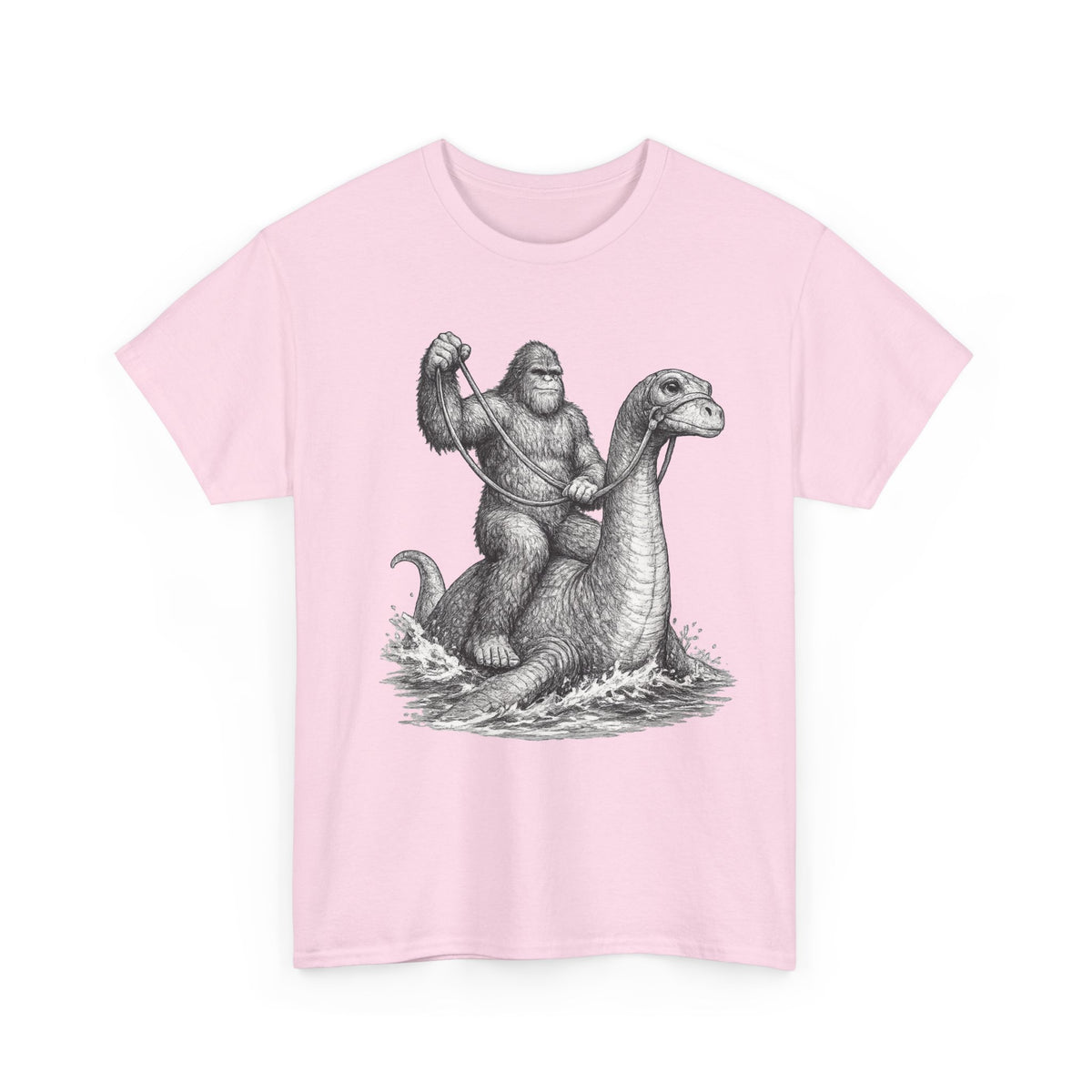 Gorilla Riding Loch Ness Monster T-Shirt | Vintage Monster Illustration