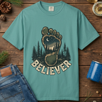 Believer Bigfoot Footprint T-Shirt — Sasquatch Forest Adventure Tee