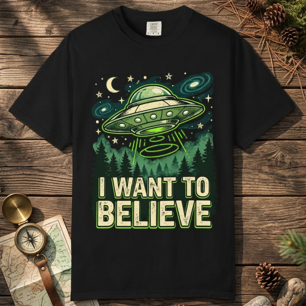 Alien UFO T-Shirt — "I Want to Believe" Graphic Tee
