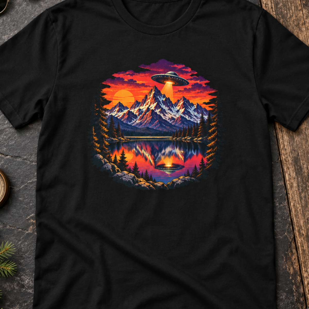 Mountain Sunset Reflection UFO T-Shirt